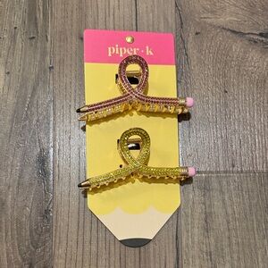 NWT Piper K Metal Gold and Pink Sparkle Pencil Hair Claw Clips - Back-to-School
